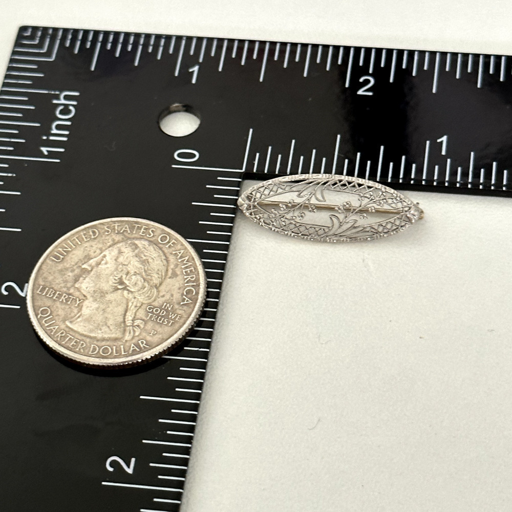 Antique 14K White Gold Floral Filigree Intricate Detail Small Petite Brooch Pin - Picture 9 of 9